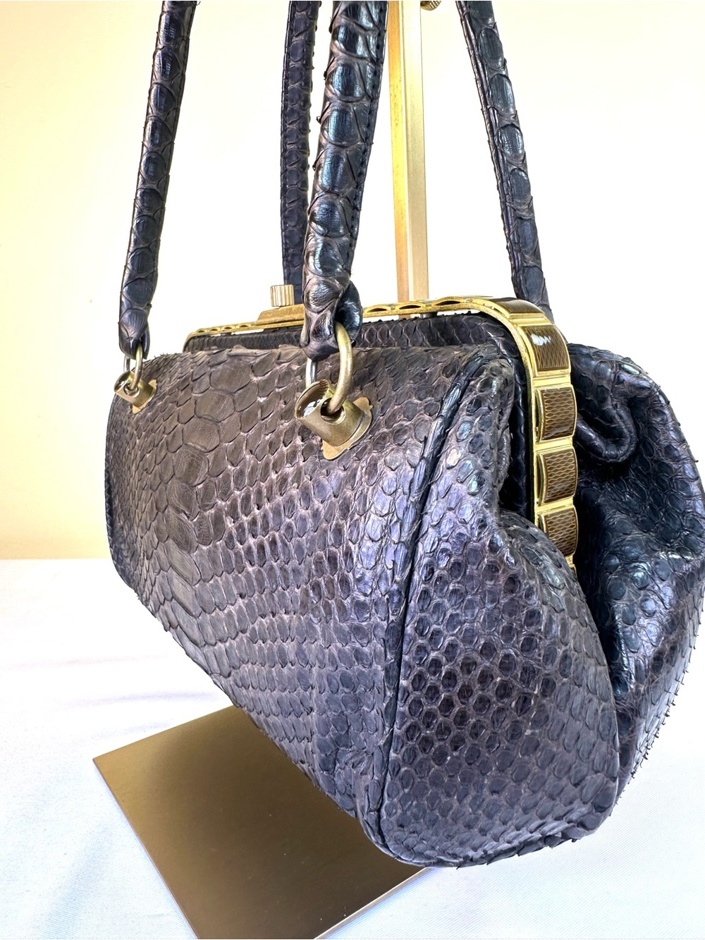 Bottega Veneta RARE Kari Python Frame Baguette Ebano Brown/Charcoal Vintage COA - Picture 10 of 17